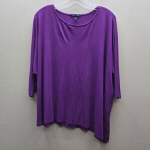 Eileen Fisher 3/4 Sleeve Asymmetrical Hem Top Minimalist Purple Size Small